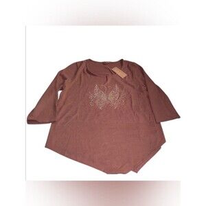 Amana Long Sleeve Knit Top Rhinestone Butterfly New Size 2X Darker Shade of Pink